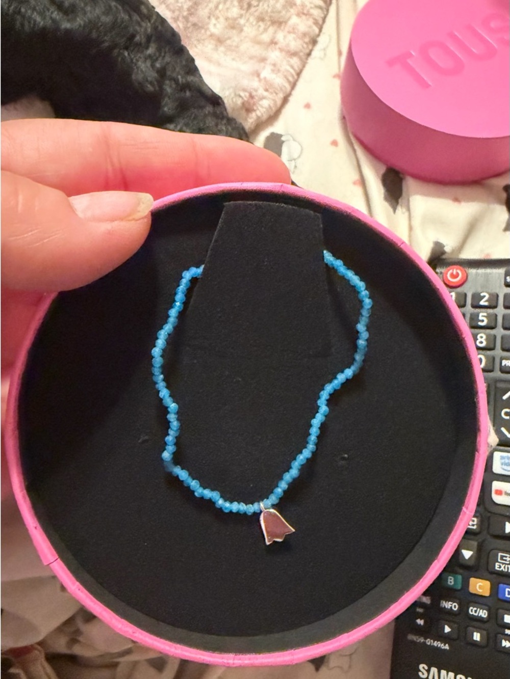 Tous Blue Beaded   Bracelet with a tulip Charm